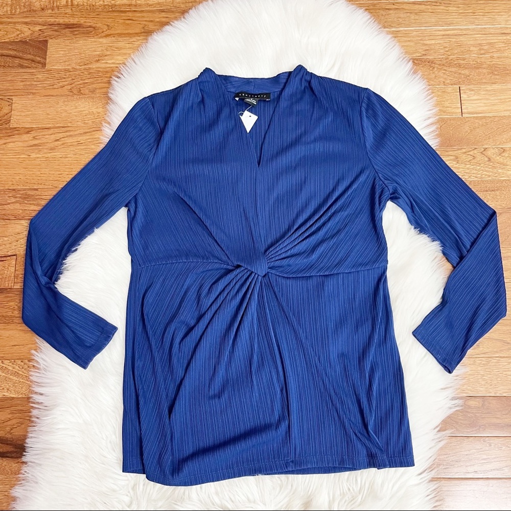 Sanctuary Blue V-Neck Twist Knot Long Sleeve Blouse Top